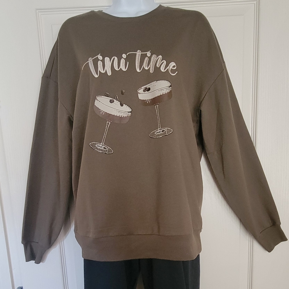 Olive Sweatshirt Crew Neck Tini Time